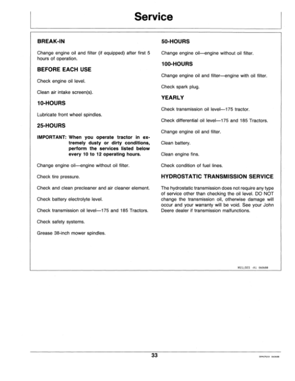 John Deere 170, 175, 180 & 185 Lawn Tractors Operator’s Manual (OMM78999) Workshop Guide
