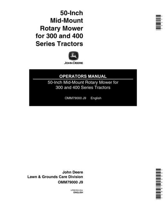 John Deere 50-Inch Mid-Mount Rotary Mower Operator’s Manual (OMM79000) Workshop Guide