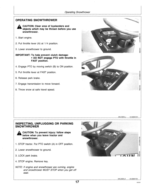 John Deere 38-Inch Snowthrower for 100 Series Tractors Operator’s Manual (OMM79212) Workshop Guide