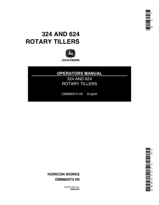 John Deere 324 & 624 Walk Behind Rotary Tillers (030001-) Operator’s Manual (OMM80573) Workshop Guide