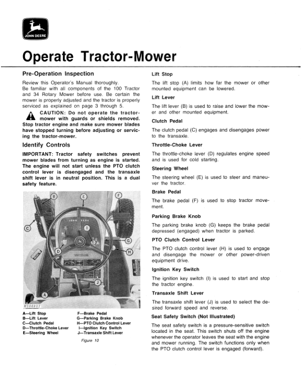 John Deere 100 Lawn Tractor & 34 Rotary Mower Operator’s Manual (OMM81274) Workshop Guide