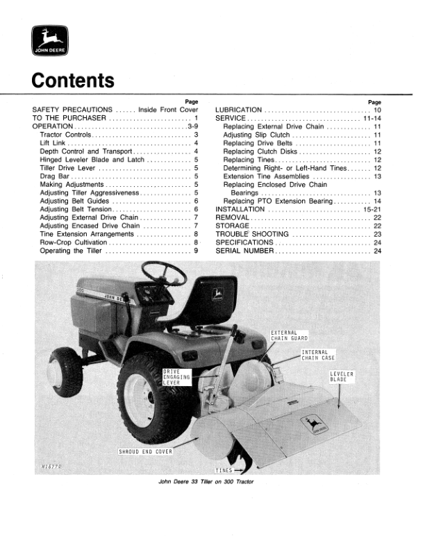 John Deere 33 Integral Rotary Tiller (370001-) Operator’s Manual (OMM81533) Workshop Guide