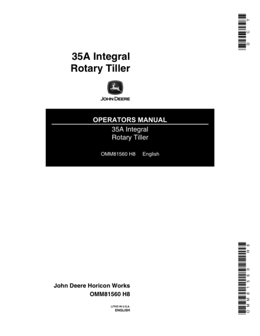 John Deere 35A Integral Rotary Tiller (for 400 Tractor) Operator’s Manual (OMM81560) Workshop Guide