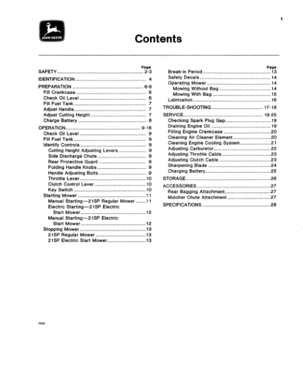 John Deere 21SP Walk-Behind Rotary Mower Operator’s Manual (OMM83232) Workshop Guide