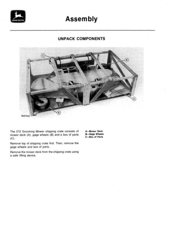 John Deere 272 Grooming Rotary Mower (450001-) Operator’s Manual (OMM83560) Workshop Guide