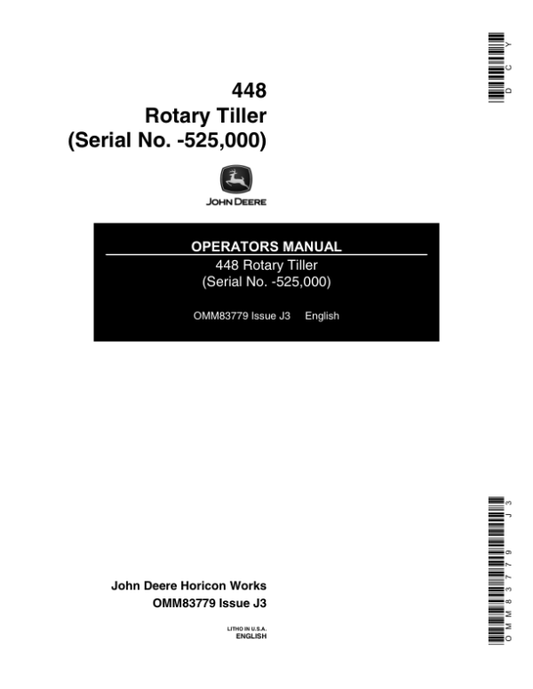 John Deere 448 Rotary Tiller (-525000) Operator’s Manual (OMM83779) Workshop Guide