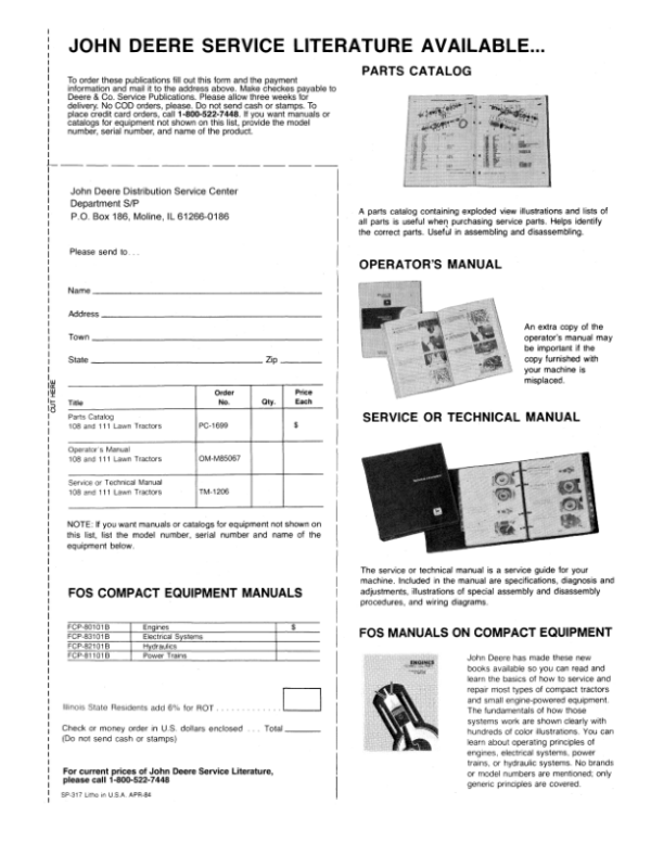 John Deere 108, 111 Lawn Tractors (190001-) Operator’s Manual (OMM85067) Workshop Guide