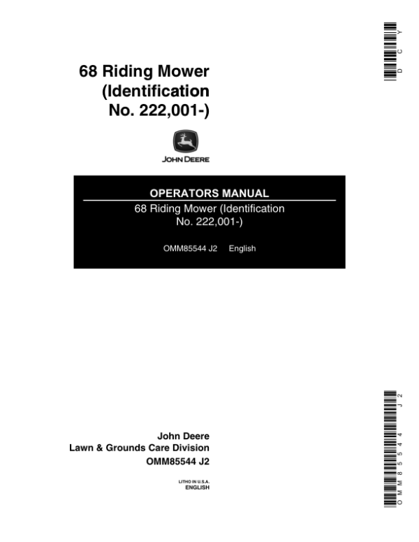 John Deere 68 Riding Mower Operator’s Manual (OMM85544) Workshop Guide