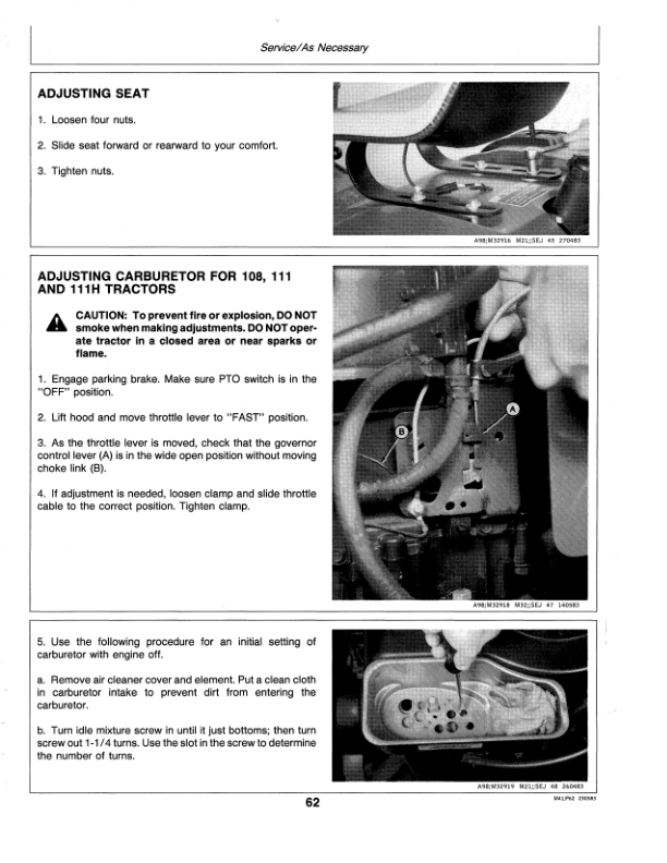 John Deere 108, 111, 111H, 116. 116H Lawn Tractors (285001-) Operator’s Manual (OMM86371) Workshop Guide