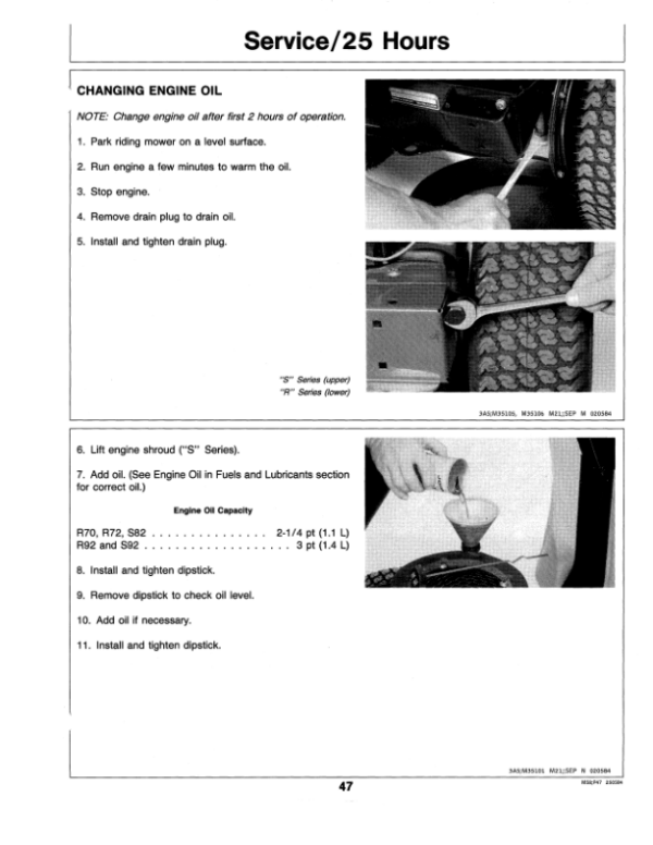 John Deere R70, R72, R92, S82, S92 Riding Mowers Operator’s Manual (OMM88160) Workshop Guide