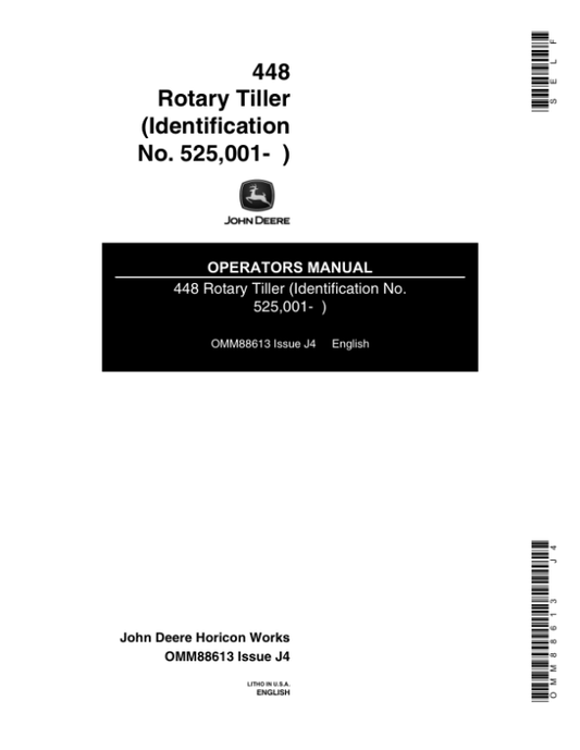 John Deere 448 Rotary Tiller (525001-) Operator’s Manual (OMM88613) Workshop Guide