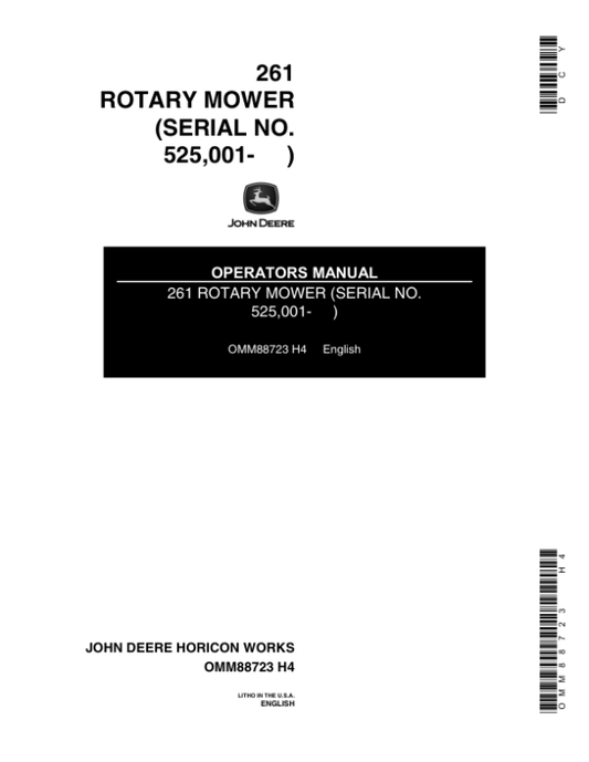 John Deere 261 Rotary Mower Operator’s Manual (OMM88723) Workshop Guide