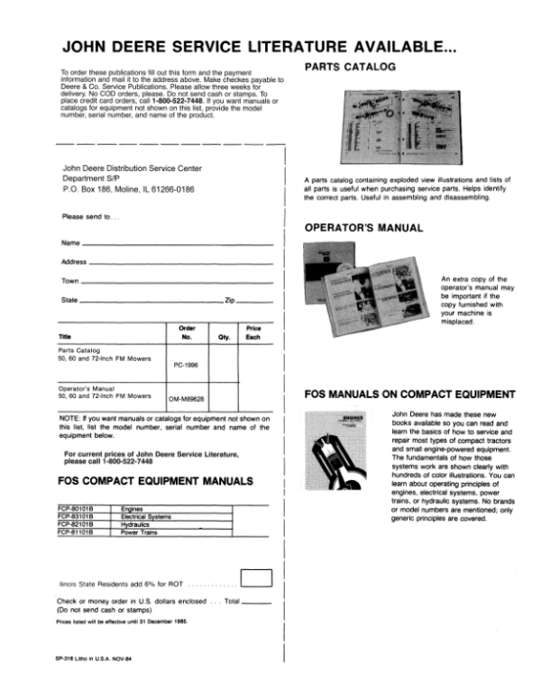 John Deere 50, 60 & 72-Inch Front Mount Mowers (537001-) Operator’s Manual (OMM89628) Workshop Guide