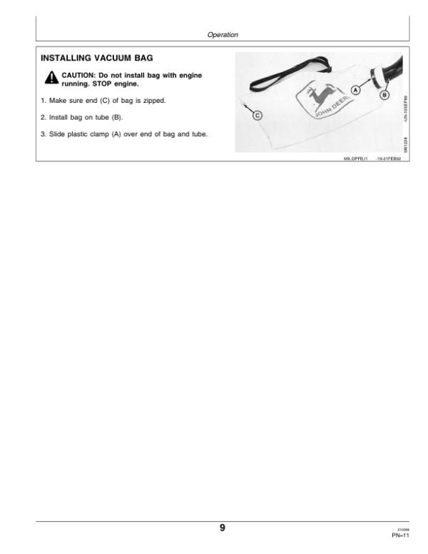 John Deere 2BV Vacuum Power Blower Operator’s Manual (OMM95240) Workshop Guide
