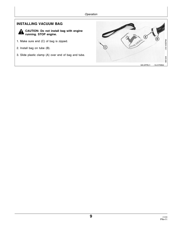 John Deere 2BV Vacuum Power Blower Operator’s Manual (OMM95240) Workshop Guide