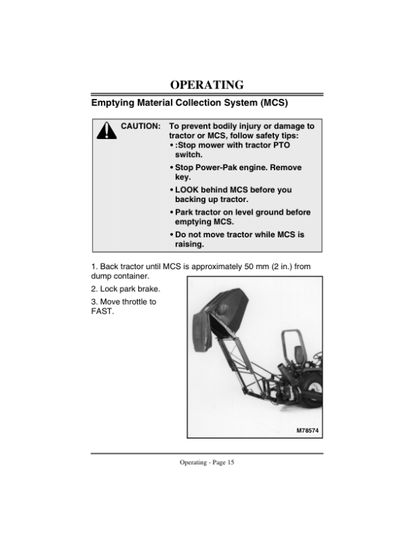 John Deere Hydraulic Dump Material Collection System (010001-) Operator’s Manual (OMM95294) Workshop Guide