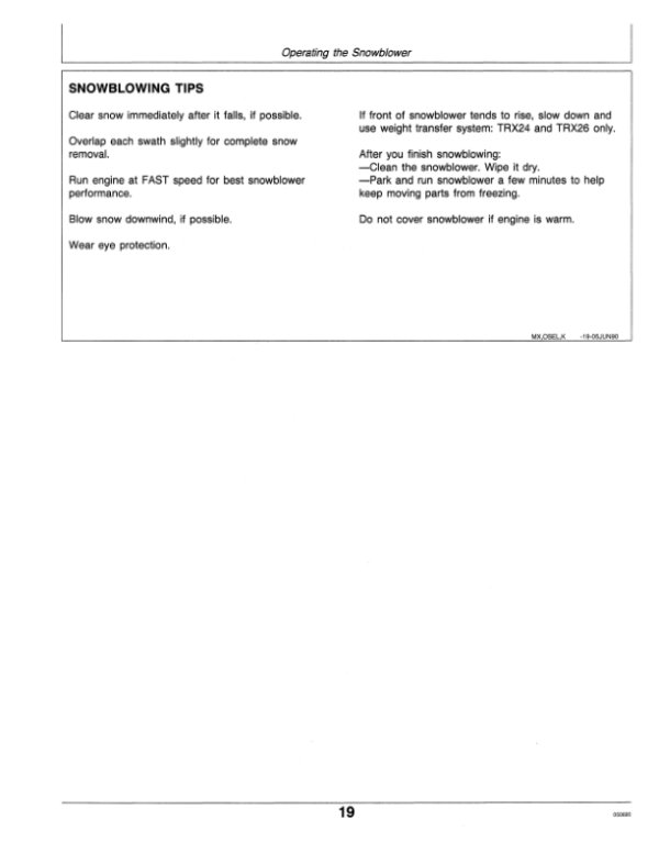 John Deere TRS24, TRS26, TRX24 & TRX26 Walk-Behind Snow Blowers Operator’s Manual (OMM95308) Workshop Guide