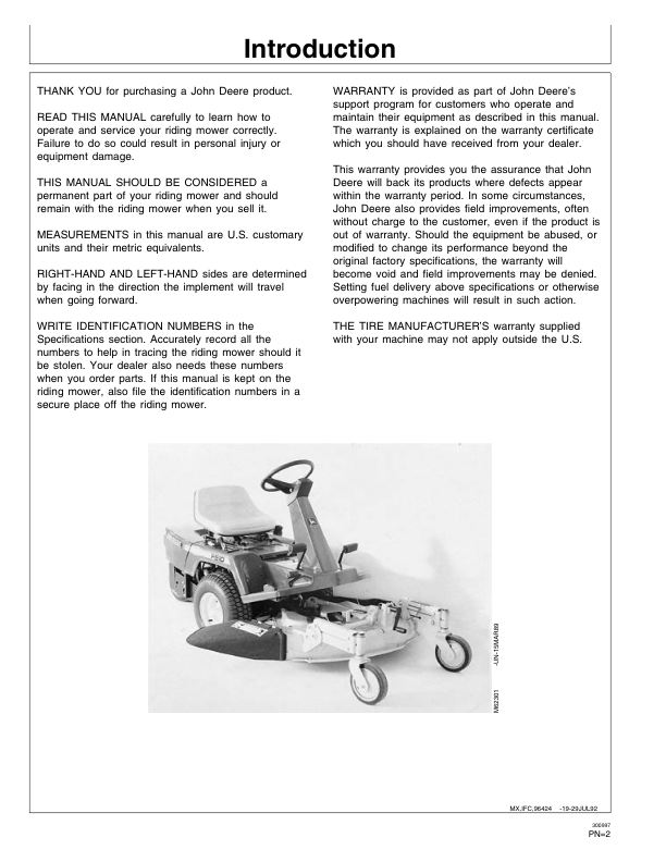 John Deere F510, F525 Front Mowers (100001-) Operator’s Manual (OMM96424) Workshop Guide