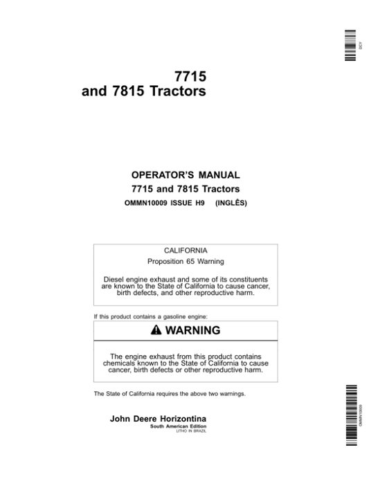 John Deere 7715, 7815 Tractor Operator’s Manual (OMMN10009) Workshop Guide