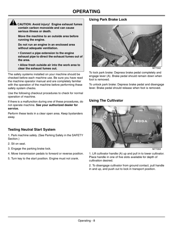 John Deere 1200A Bunker Rake Export Edition (010001-150000) Operator’s Manual (OMMT2178) Workshop Guide