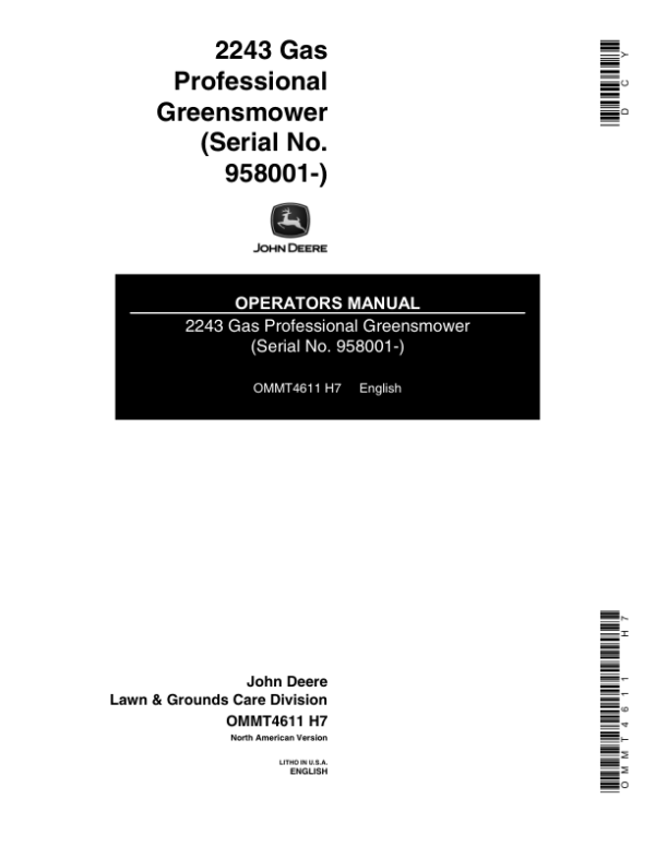John Deere 2243 Professional Greensmower Operator’s Manual (OMMT4611) Workshop Guide