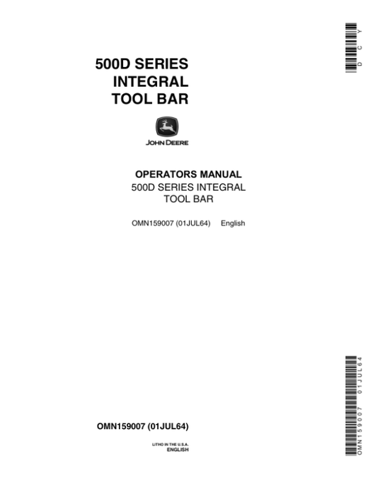 John Deere 500D Series Integral Toolbar Operator’s Manual (OMN159007) Workshop Guide