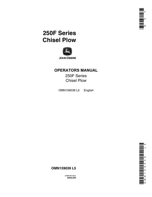 John Deere 250F Series Chisel Plow Operator’s Manual (OMN159039) Workshop Guide