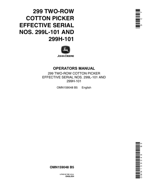John Deere 299 Two-Row Cotton Picker Operator’s Manual (OMN159048) Workshop Guide
