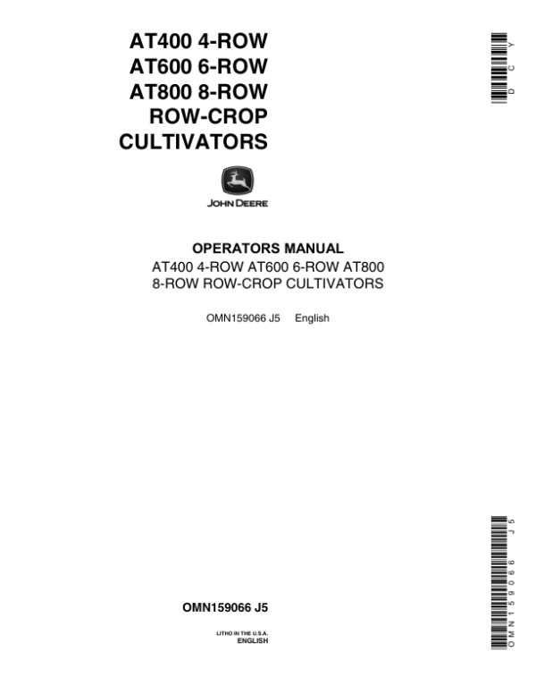 John Deere AT400, AT600, AT800 Row-Crop Cultivators Operator’s Manual (OMN159066) Workshop Guide