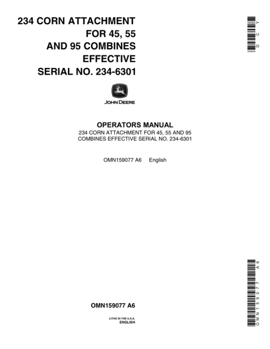 John Deere 234 Corn Attachment, Combines Operator’s Manual (OMN159077) Workshop Guide