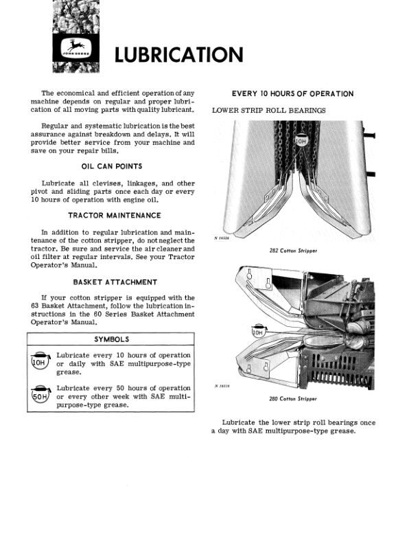John Deere 280, 282 Cotton Strippers Operator’s Manual (OMN159150) Workshop Guide