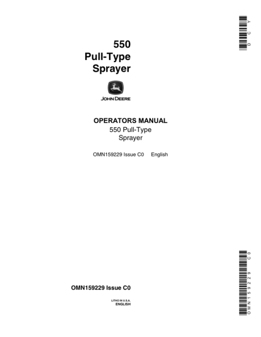 John Deere 550 Pull-Type Sprayer Operator’s Manual (OMN159229) Workshop Guide