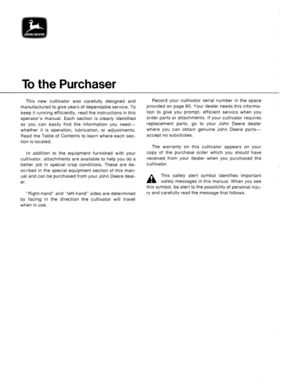 John Deere RG8, RG1230, RG1620 Row-Crop Cultivators Operator’s Manual (OMN159245) Workshop Guide
