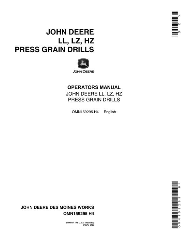 John Deere LL, LZ, HZ Press Grain Drills Operator’s Manual (OMN159295) Workshop Guide