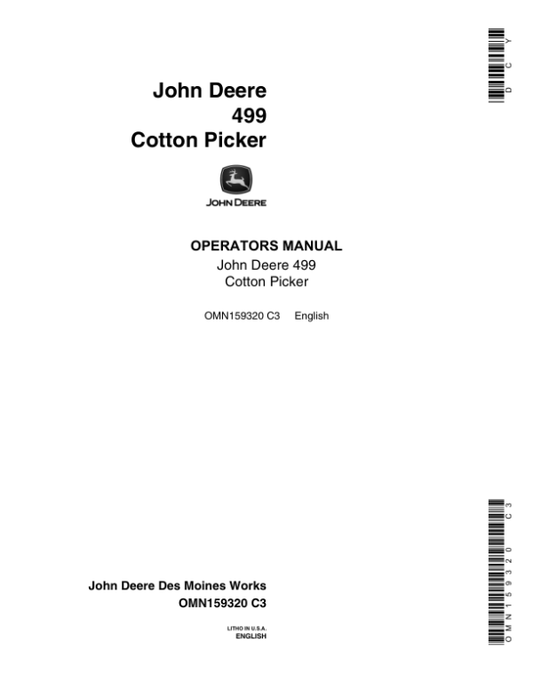 John Deere 499 Cotton Picker Operator’s Manual (OMN159320) Workshop Guide