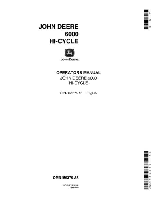 John Deere 6000 Hi-Cycle Sprayer Operator’s Manual (OMN159375) Workshop Guide