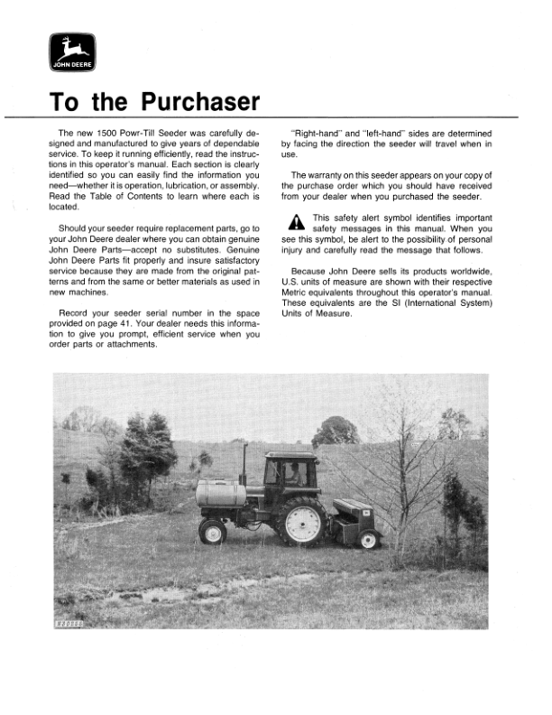 John Deere 1500 Seeder Operator’s Manual (OMN159431) Workshop Guide