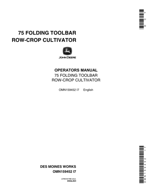 John Deere 75 Toolbar Cultivator Operator’s Manual (OMN159452) Workshop Guide