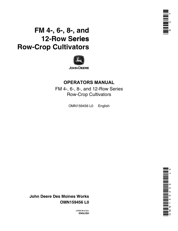 John Deere FM Row-Crop Cultivator Operator’s Manual (OMN159456) Workshop Guide