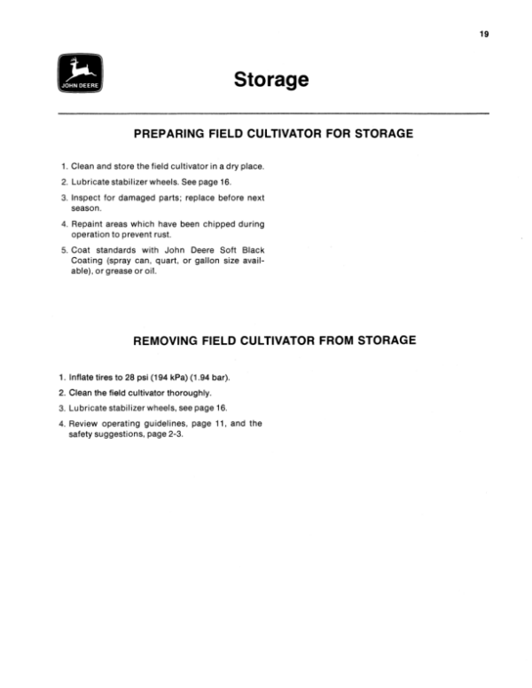 John Deere 1010 Integral Field Cultivator Operator’s Manual (OMN159504) Workshop Guide