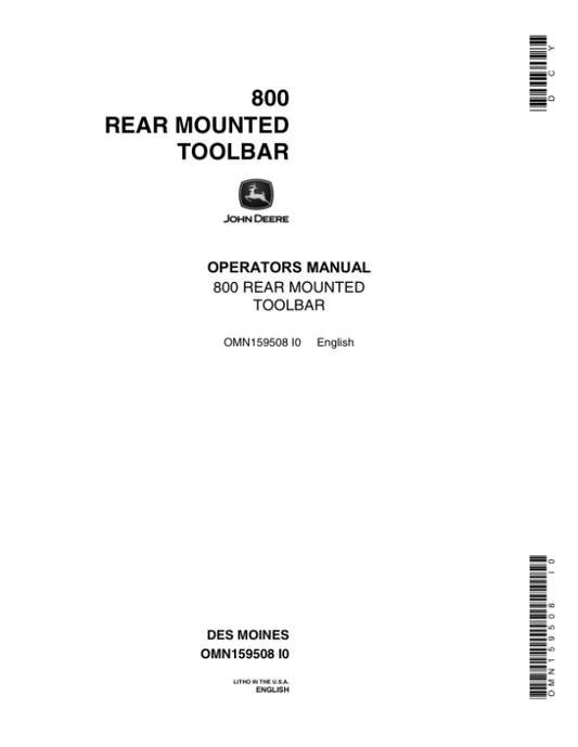 John Deere 800 Rear Mounted Toolbar Operator’s Manual (OMN159508) Workshop Guide
