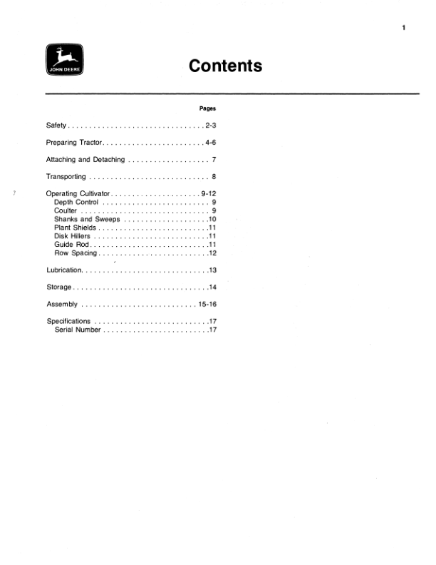 John Deere RR2 Two Row-Crop Cultivator Operator’s Manual (OMN159527) Workshop Guide