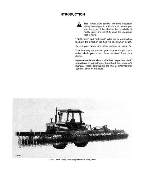 John Deere 400 Series Folding Universal Rotary Hoes Operator’s Manual (OMN159547) Workshop Guide