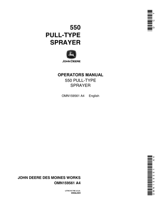 John Deere 550 Pull-Type Sprayer Operator’s Manual (OMN159561) Workshop Guide