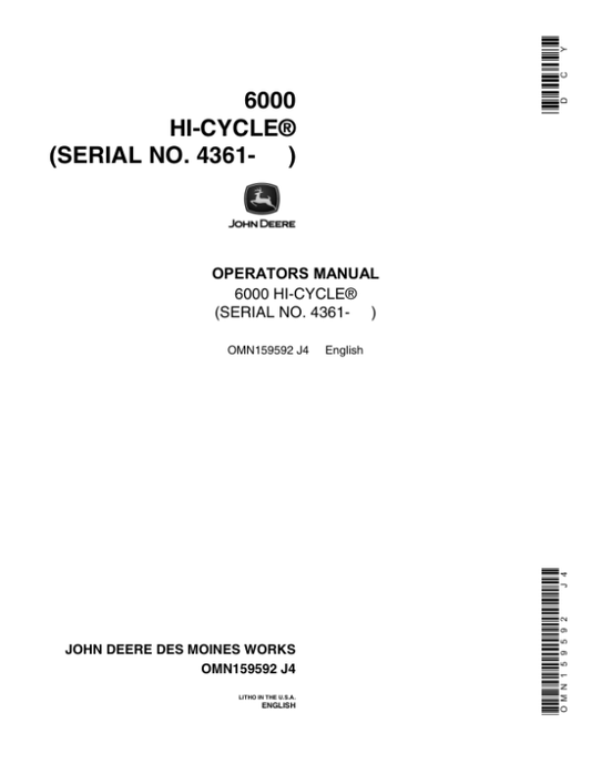 John Deere 6000 Hi-Cycle Sprayer Operator’s Manual (OMN159592) Workshop Guide