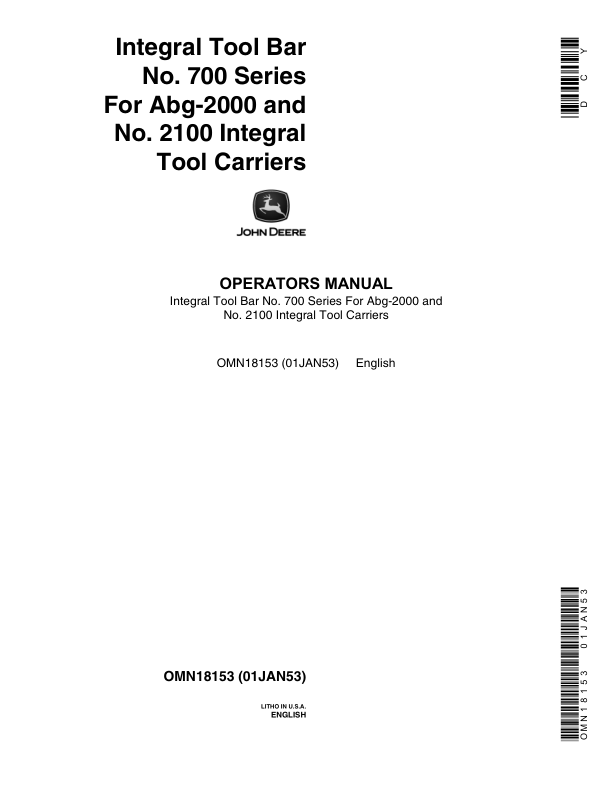 John Deere 700 Series Toolbar Operator’s Manual (OMN18153) Workshop Guide
