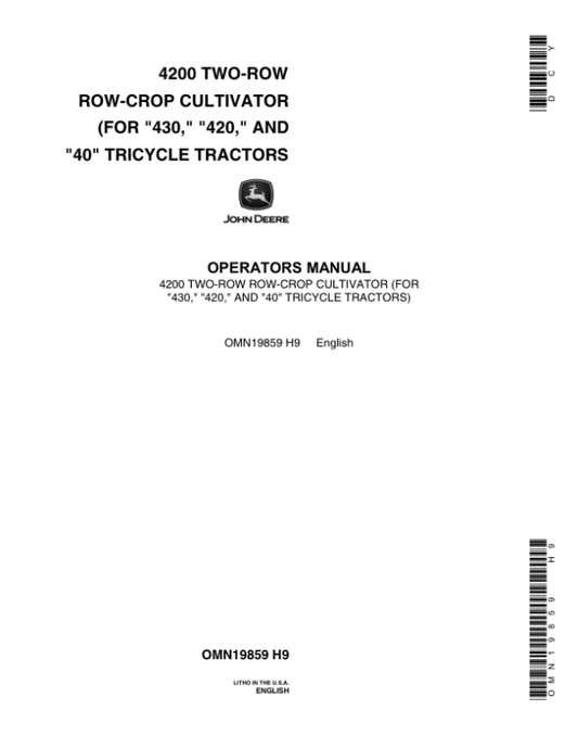 John Deere 4200 Two-Row Cultivator Operator’s Manual (OMN19859) Workshop Guide
