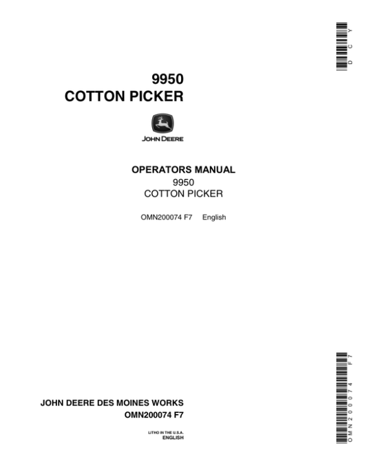John Deere 9950 Cotton Picker Operator’s Manual (OMN200074) Workshop Guide