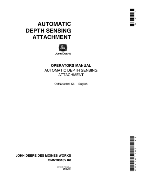 John Deere Automatic Depth Sensing Attachment Operator’s Manual (OMN200105) Workshop Guide