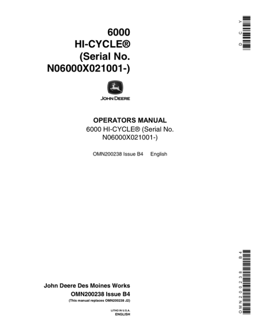John Deere 6000 Sprayer Operator’s Manual (OMN200238) Workshop Guide